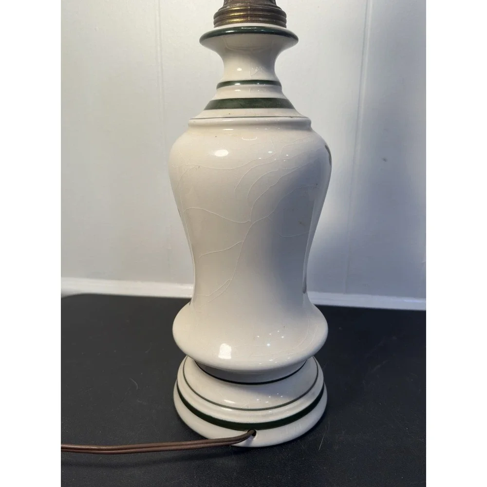 VTG Hand-Painted Crackle Ceramic Table Lamp Pink Floral Brass Hollywood Regency‎